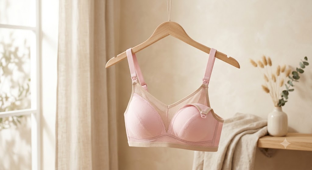 IBCLC professional verifying correct nursing bra structural fit on a mannequin